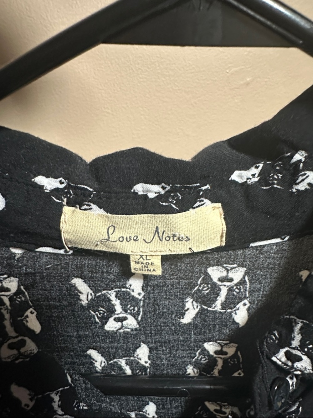 Love Notes Black Button-Front Shirt with White Dog Print - Picture 2 of 2